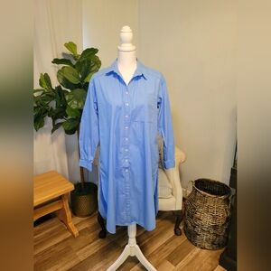 Maeve Anthropologie Blue long shirtdress, 100% Cotton,  Size Small